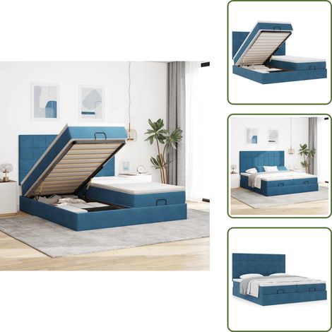 Taschenfederkern - vidaXL Ottoman-Bett mit Matratzen Dunkelblau 180x200 cm Samt - Stauraum (1/5)