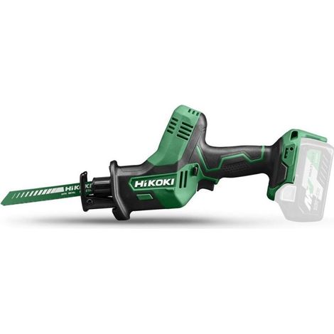 Scie à guichet Hikoki CR18DAW4, 3200 SPM, moteur puissant, design robuste en noir et vert, idéale pour des coupes rapides et précises dans le bois, le métal et autres matériaux.