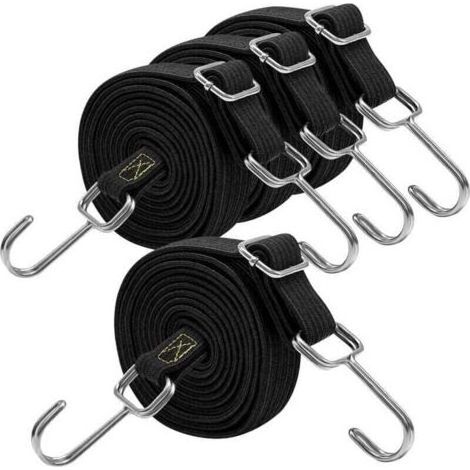 Sangles élastiques réglables en caoutchouc noir avec crochets, XU, 300 cm de long, Pour bagages, Barres de toit, Bâches, Chargement mobile, Camps, Bâches, Lot de 4 (1/4)