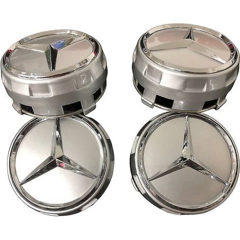 Amg Mercedes Benz Alloy Silver Badges Wheel Center Caps 75mm 4pcs