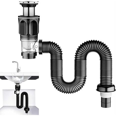 TrAdE Shop Traesio - Kit Di Scarico Piletta Lavello Lavandino Con Troppopieno Sifone Tubo Flessibile Cucina Bagno - (1/5)