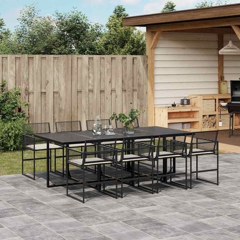 9-tlg. Garten-Essgruppe mit Kissen Schwarz Poly Rattan (1/5)
