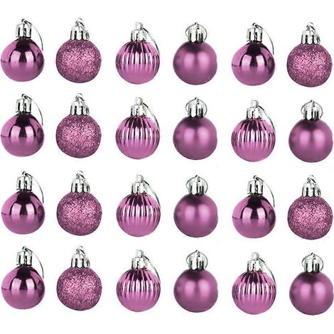 24 boules de Noël suspendues en plastique de 4 cm, décorations de Noël (rose)-44cm-Pink (1/3)