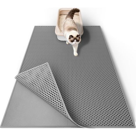 1 - Tapis Litiere Chat - Tapis De Litière - Design Double Couche Imperméable Et Antidérapant Pour Maison 76x61cm Gris (1/5)