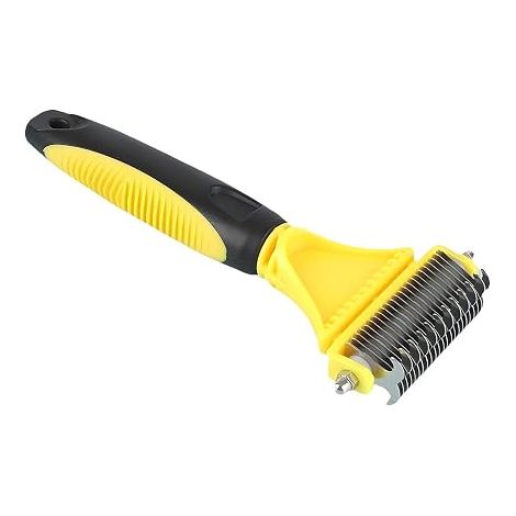 Dog Cat Brush Comb Double-Sided Grooming Rake for Removing Dead Undercoat and Knots, Coat Care Tool for Pets Long and Short Hair, Yellow (1/5)