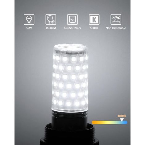 E27 LED-Lampe, 200–240 V, 16 W, Kaltweiß (6000 K), 1600 lm, nicht dimmbar, Schraubsockel, 6 Stück (1/5)