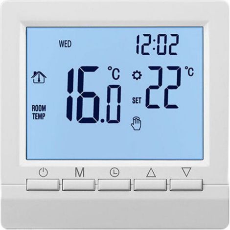 Thermostat mural intelligent avec écran LCD pour chauffage au sol-Rétroéclairage bleu-éclairage blanc
