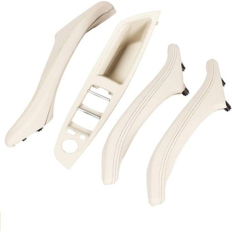 Poignée de porte en cuir pour Série 5 F10 F11 F18, accoudoir pour interrupteur de fenêtre côté conducteur + poignée de porte passager pour 520 523 525 528 530 535 (blanc cassé) (1/5)