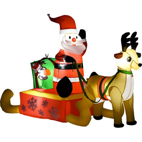 HOMCOM Inflatable Santa Claus with Sled and Reindeer Xmas Décor LED Lights (1/5)