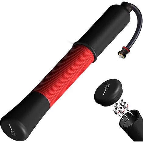 Pompe à ballon avec porte-aiguille et tube de gonflage rétractable convient pour gonfler manuellement les ballons de sport tels que les ballons de football, de basket-ball et de volley-ball Rouge. (1/5)