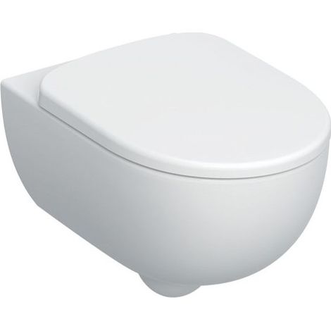 Geberit – Cuvette suspendue Rimfree avec couvre-cuvette traditionnel blanc brillant – Dimensions L 36 x P 53 x H 38 cm – Fixations incluses (1/6)