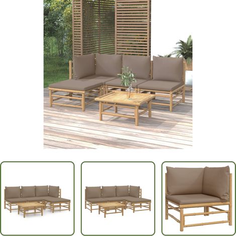 Canapé de jardin -  Salon de jardin 5 pcs avec coussins taupe bambou (1/5)