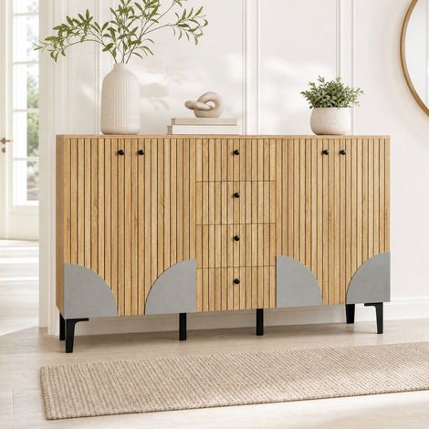 Aparador de aglomerado efecto madera, 4 puertas y 4 cajones, 160 x 36 x 94 cm (1/5)