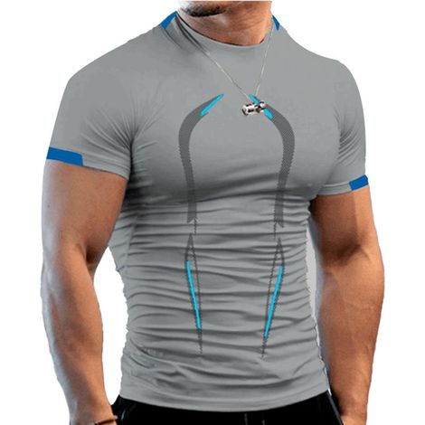 T-Shirt Sport Homme - Manches Courtes Respirant En Coton Et Polyester - Pour Gym Et Entraînement - Gris Clair Taille S (1/5)