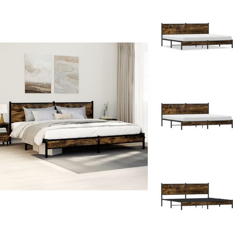 Cadre de lit en métal sans matelas chêne fumé 200x200 cm - Cadre De Lit - Cadres De Lit - Lit Double - Lit (1/5)