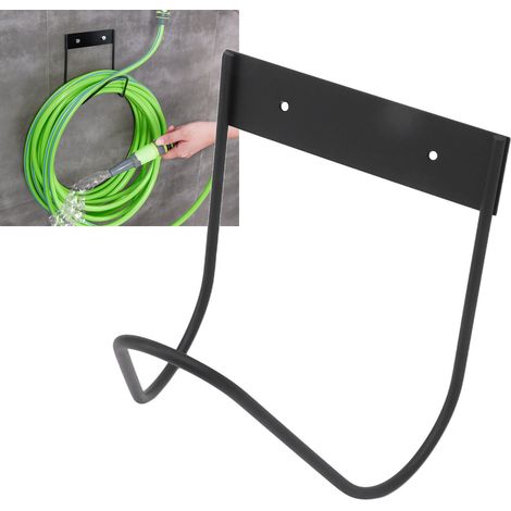 Support pour tuyau d'arrosage, petit crochet mural en acier inoxydable pour tuyau d'arrosage, support de rangement pour tuyau d'arrosage, noir. (1/5)