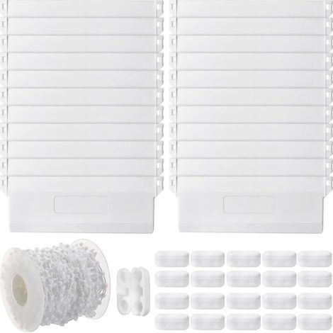 Lot de 20 plaques de lestage de 127 mm avec chaîne blanche de 10 m, 20 connecteurs de chaîne, accessoires de rechange, poids pour store vertical, rideau, porte, fenêtre (1/5)