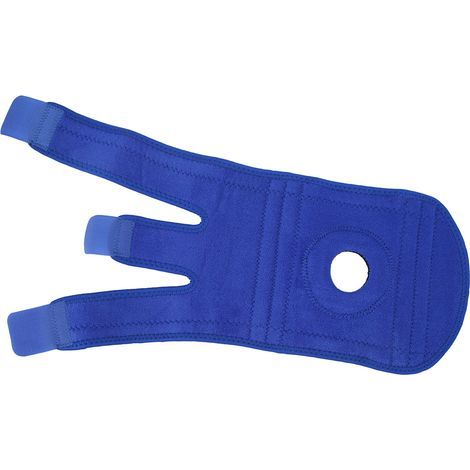 Blaue Kniebandage mit Klettverschluss und robustem Stützgurt für Outdoor-Sport und Fitness. (1/5)