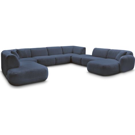 BOBOCHIC - Canapé panoramique fixe modulable ANDA avec 3 chauffeuses, 1 méridienne, 2 angles et 1 pouf Angle droit  Bleu foncé