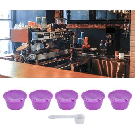 [Cápsula de café reutilizable] Cápsula de café fabricada en ABS y acero inoxidable 304 (54 mm), 5 unidades con dispensador para máquina DOLCE Gusto, color morado. (1/5)
