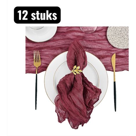 Lot de 12 serviettes de table (50 x 50 cm) en tissu froissé, plissées en organza de polyester, idéales pour les fêtes et les mariages. Linge de table décoratif à plis décoratifs, rouge foncé.