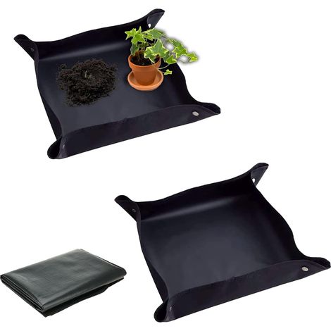 Tapis de jardin pliable 2 pièces, imperméable, noir (100x100 & 50x50 cm) pour repiquage et rempotage. (1/5)