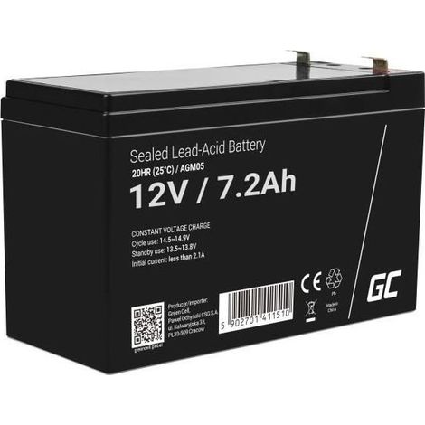 GreenCell® Rechargeable Batterie AGM 12V 7,2Ah accumulateur au Gel Plomb Cycles sans Entretien VRLA Battery étanche Résistantes (1/4)