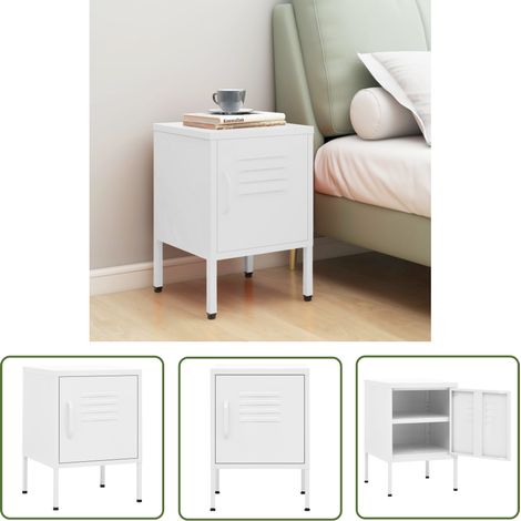 The Living Store Nachttisch Weiß 35x35x51 cm Stahl - Nachtisch - Nachttisch Weiß - Stahlschrank - Wohnzimmer Dekoration - Schlafzimmereinrichtung (1/5)