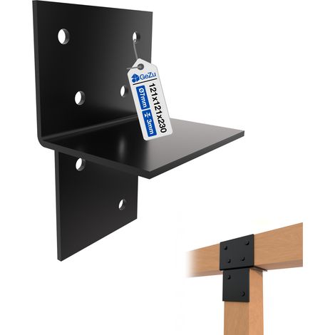 Connecteur de poteau en T revêtement en poudre noir – 121 x 121 mm – Pièce de connexion robuste pour pergolas et poteaux bois – GeZu Impex