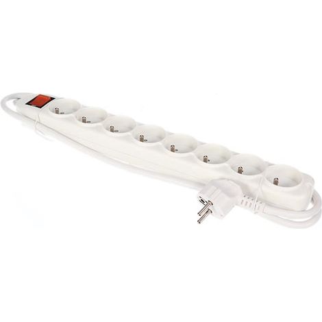 Perel Regleta con Interruptor y protección contra sobretensiones, 8 enchufes Tipo E con protección Infantil, Cable H05VV-F 3G1.5 de 1.5 m, Uso Interior, Blanca, IP20, 3500 W, 16 A