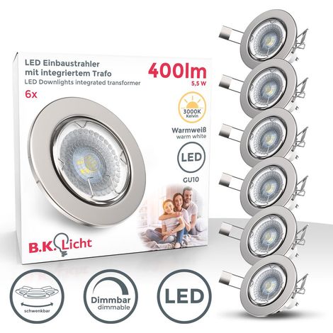 Einbauspot 6er Set 68mm Lochmaß - GU10, 5,5W, 400lm, LED, dimmbar, warmweiß, matt-nickel