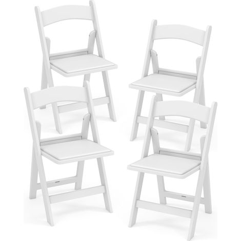 COSTWAY 4 Pack Folding Chairs Dining Chair Set w/ Padded Seat & Back-White (1/5)