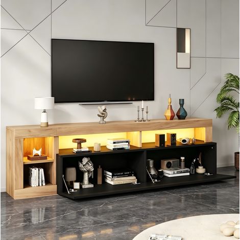 TV-Möbel 184 x 42 x 58 cm mit LED, offenen und geschlossenen Fächern, Schwarz und Holz OKMYHOME (1/5)
