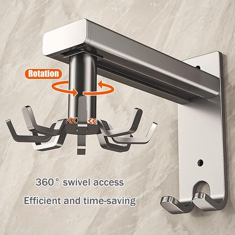 360° drehbarer Küchenutensilienhalter, Haken zum Aufhängen von Küchenutensilien, kein Bohren unter dem Schrank erforderlich, Kaffeetassenhalter (10 Zinken) (1/4)
