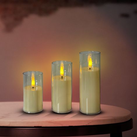 Candele LED senza fiamma, 3 pezzi, realizzate in vera cera - Luce bianca e realistica (1/5)