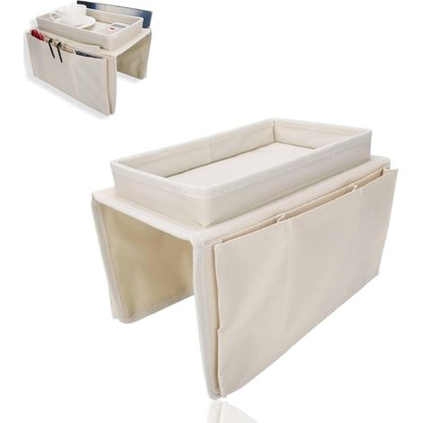 Organisateur d'accoudoir de canapé avec plateau et porte-gobelet, télécommande pour canapé, organisateurs de canapé (beige)