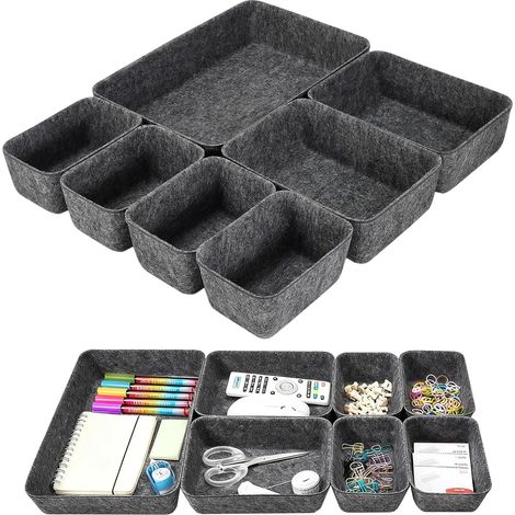 Organisateur Tiroir 7 Pièces en Feutre pour Rangement Bureau Cuisine Salle de Bain, Compartiment Rangement Tiroir pour Vêtements Accessoires Cosmétiques, Organiseur Tiroir Bureau et Coiffeuse (1/5)