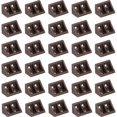 CCYKXA Lot de 30 équerres d'angle en plastique, support d'angle à 90 degrés, support d'angle droit, support d'étagère pour meubles en bois, armoire, tiroir, bibliothèque, marron