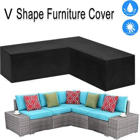 Housse Imperméable noir Bâche pour Mobilier de Jardin Housse de Protection forme en L ， pour Extérieur ， 215x215x87cm (1/4)