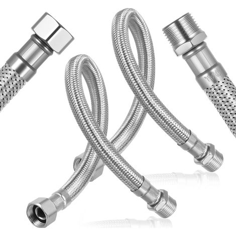 2 PcsTuyaux de Raccordement Flexibles Robinets G3/8" pour Lavabo de Cuisine, 30 cm Raccords Rallonge de Tuyau Flexible en Acier Inoxydable Rallonge Lavabo Tubes pour Cuisine Robinet de Salle de Bain (1/5)