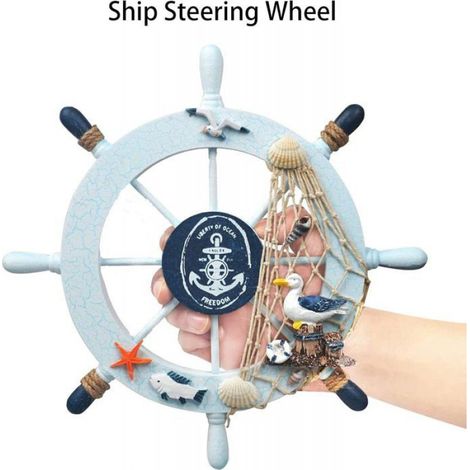 Roue De Bateau En Bois - 28 Cm - Décoration Murale Nautique - 1 Pièce (1/5)