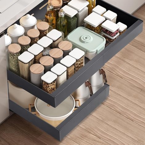 Solvant Telescopic Drawer, Extendable Kitchen Cabinet Organizer, Drawer Organizer, No Drilling or Nailing Needed (1/5)