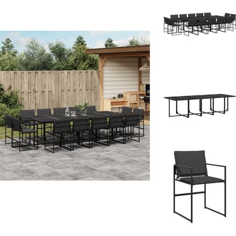 Ensemble à manger de jardin avec coussins 15 pcs noir textilène - Salon De Jardin - Mobilier De Jardin - Set De Jardin - Table De Jardin - Chaises De Jardin (1/5)