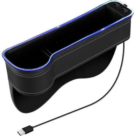 1-Pack Scatola portaoggetti per sedile con portabicchieri, luce LED, contenitore interno in pelle per auto per cellulari, bicchieri (nero)