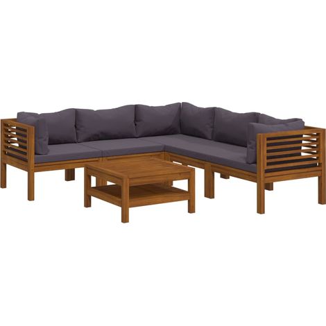 Salon de jardin 6 pcs Contemporain, Ensemble repas de jardin, avec coussin Bois d'acacia solide OIB3938E (1/5)