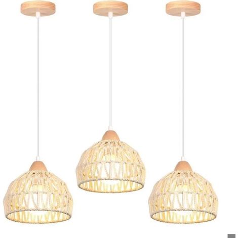 Suspension Luminaire Vintage - Cage Abat-jour en Bois Rotin Blanc - Pour Salon (1/5)