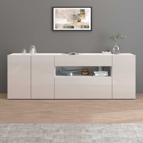 WHOUS Credenza Potenza con 3 ante 1 ribalta e 1 cassetto bianco lucido 220x40x81 cm