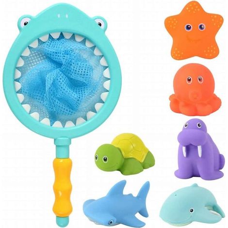 Jouet De Bain - Jouet Flottant Avec Filet De Peche - Changement De Couleur Selon La Temperature - Emet Des Sons - Pour Enfants De 1 A 3 Ans - Lot De 7 Pieces (1/5)
