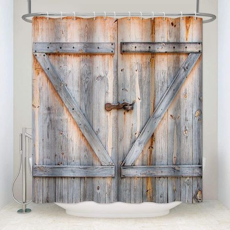 140x180cm Millésime Grange Porte Rideau de Douche Rétro en Bois Planche Rustique Ferme Campagne pour Salle de Bains avec Crochets (1/5)