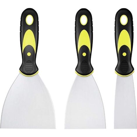 3-teiliges Spachtelset für Farbe und Tapeten Spachtelmesser aus Edelstahl für Trockenbauwände mit Kunststoffgriff und Metallklinge ideal für und